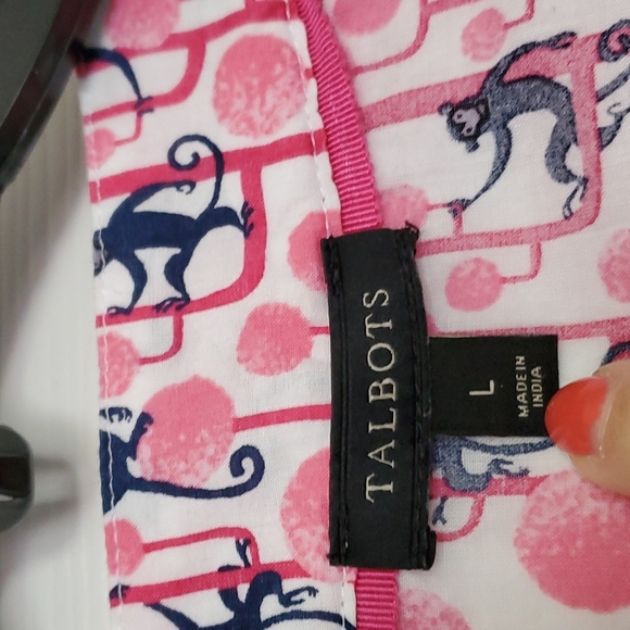 Talbots pink and blue monkey print tunic Size large euc - Picture 2 of 6